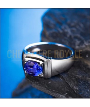 Chevalière Homme de Luxe en Or Blanc avec Tanzanite et Diamant une grave pollution 