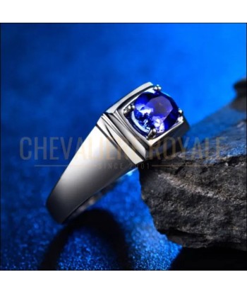 Chevalière Homme de Luxe en Or Blanc avec Tanzanite et Diamant une grave pollution 