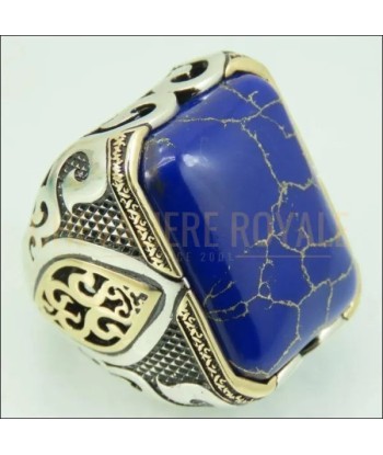 Chevalière argent massif artisanale en pierre de lapis-lazuli l'achat 