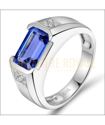 Chevalière Or Blanc 18 carats : Tanzanite et Diamants Brillants paiement sécurisé