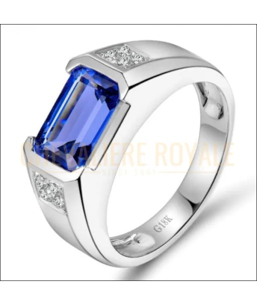 Chevalière Or Blanc 18 carats : Tanzanite et Diamants Brillants paiement sécurisé