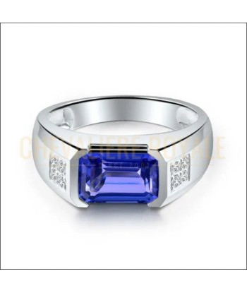 Chevalière Or Blanc 18 carats : Tanzanite et Diamants Brillants paiement sécurisé