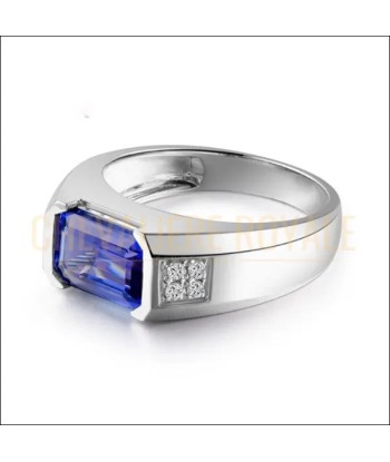 Chevalière Or Blanc 18 carats : Tanzanite et Diamants Brillants paiement sécurisé