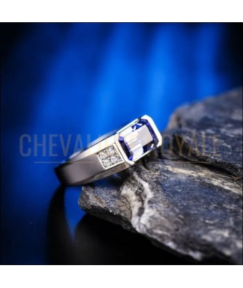 Chevalière Or Blanc 18 carats : Tanzanite et Diamants Brillants paiement sécurisé