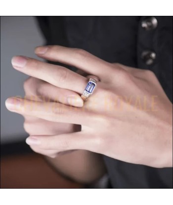 Chevalière Or Blanc 18 carats : Tanzanite et Diamants Brillants paiement sécurisé