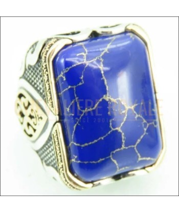 Chevalière argent massif artisanale en pierre de lapis-lazuli l'achat 