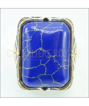 Chevalière argent massif artisanale en pierre de lapis-lazuli l'achat 