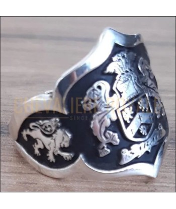 Bague Chevalière d'Armoirie Argent Massif : Bouclier Personnalisable de votre