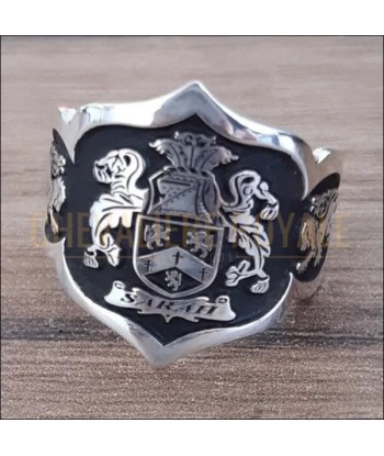 Bague Chevalière d'Armoirie Argent Massif : Bouclier Personnalisable de votre