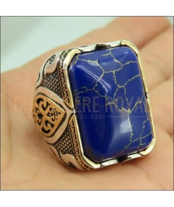 Chevalière argent massif artisanale en pierre de lapis-lazuli l'achat 