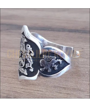 Bague Chevalière d'Armoirie Argent Massif : Bouclier Personnalisable de votre