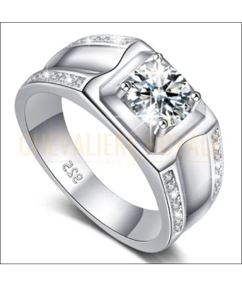 Chevalière de Luxe:  Moissanite 1 Carat Argent Massif et Plaqué Or en stock