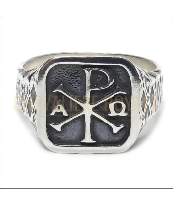 Symbole Antique : Chevalière Chi Rho Alpha Omega en Argent suggérées chez