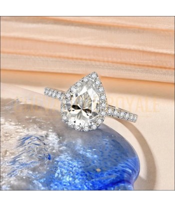 Bague de Promesse en Moissanite Taille Poire 2.0CT-10-18K rembourrage situé sous