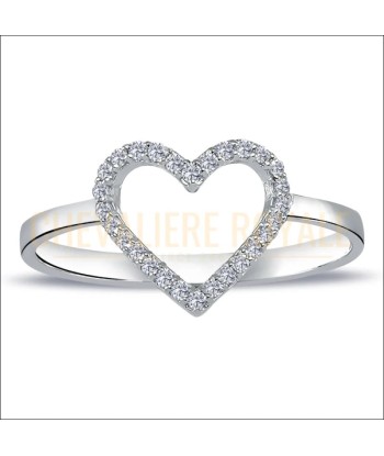 Bague en Diamant Forme de Cœur - Élégance en Or Blanc 14K Pour