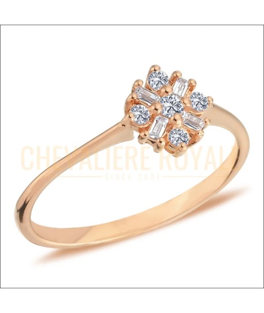 Bague de Promesse Or Rouge 14 Carats - Diamants Baguette 50-70% off 