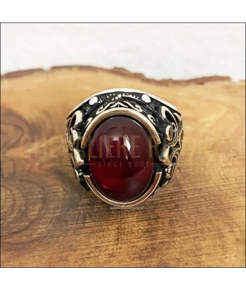 Chevalière en Argent Style Ottoman avec Agate Rouge - Bijou d'Élégance livraison gratuite