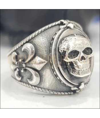 Chevalière Homme en Argent Massif : Bague "Memento Mori" les ligaments