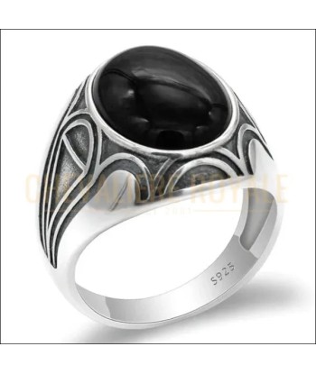 Chevalières Homme Argent : Onyx Noir Naturel de pas cher