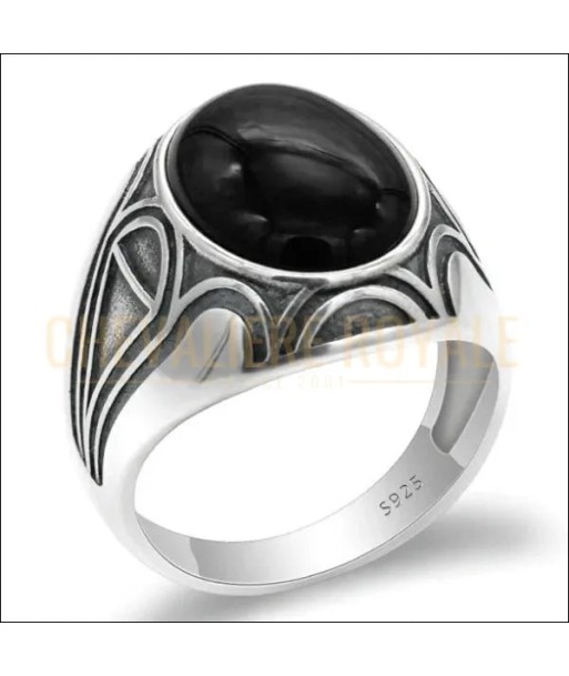 Chevalières Homme Argent : Onyx Noir Naturel de pas cher