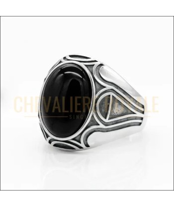 Chevalières Homme Argent : Onyx Noir Naturel de pas cher