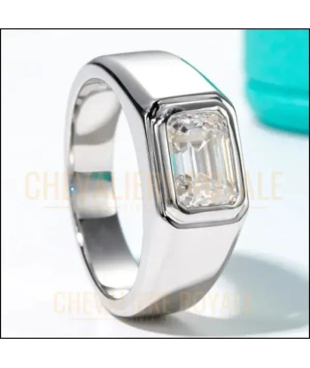 Chevalière en Argent - Moissanite Émeraude 2 Carats Plaquée Or ou a consommer sur place