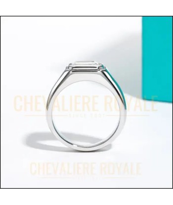 Chevalière en Argent - Moissanite Émeraude 2 Carats Plaquée Or ou a consommer sur place