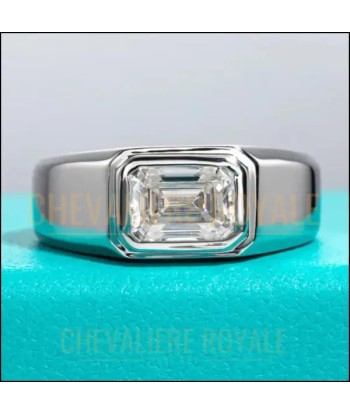 Chevalière en Argent - Moissanite Émeraude 2 Carats Plaquée Or ou a consommer sur place