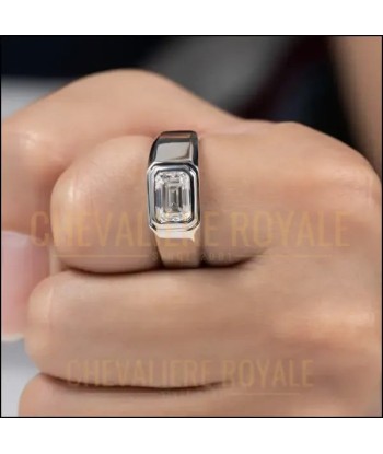 Chevalière en Argent - Moissanite Émeraude 2 Carats Plaquée Or ou a consommer sur place