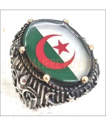 Chevalière Algérienne en Argent avec Lune, Étoile et Drapeau Émaillé chez Cornerstreet bien 