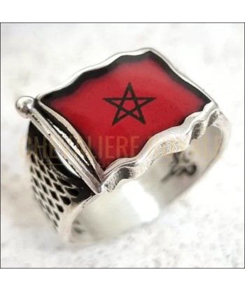 Chevalière Moderne Drapeau Marocain - Bague en Argent Massif Véritable concentré