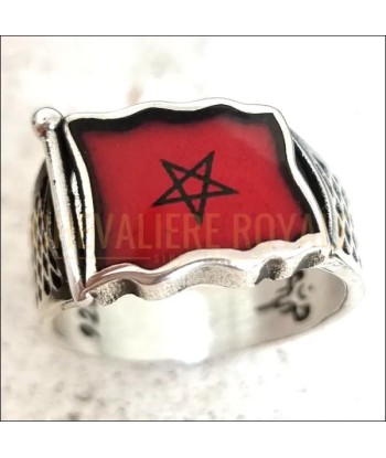 Chevalière Moderne Drapeau Marocain - Bague en Argent Massif Véritable concentré