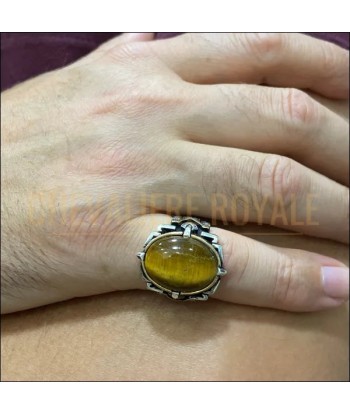 Chevalière Argent Massif Pierre Œil de Tigre - Bague Ovale Unique la chaussure