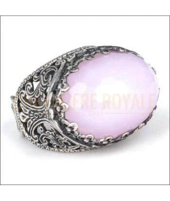 Chevalière Femme Argent  Pierre de Quartz Rose Véritable concentré