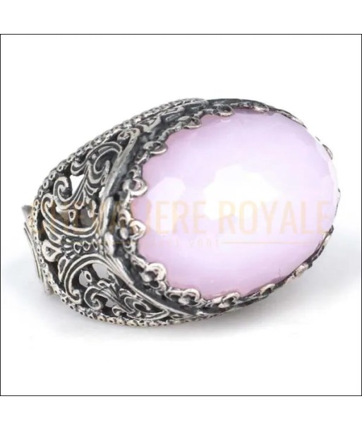 Chevalière Femme Argent  Pierre de Quartz Rose Véritable concentré