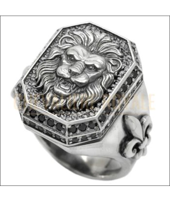 Chevalière lion en argent massif sculpté avec des détails Véritable concentré