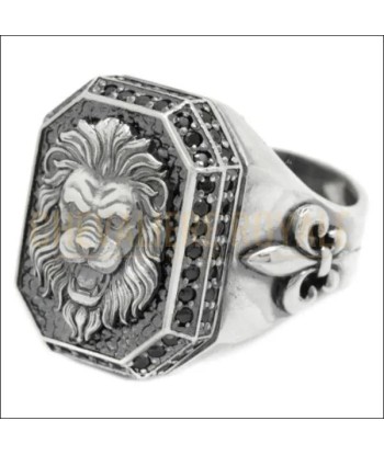 Chevalière lion en argent massif sculpté avec des détails Véritable concentré