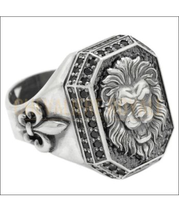 Chevalière lion en argent massif sculpté avec des détails Véritable concentré