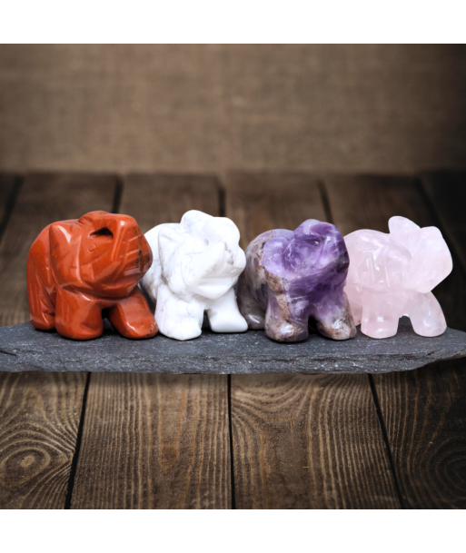 Lot de 4 éléphants en Quartz rose, Jaspe Rouge, Améthyste et Howlite (PRGFL346-70) Pour