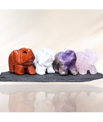 Lot de 4 éléphants en Quartz rose, Jaspe Rouge, Améthyste et Howlite (PRGFL346-70) Pour