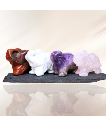 Lot de 4 éléphants en Quartz rose, Jaspe Rouge, Améthyste et Howlite (PRGFL346-70) Pour