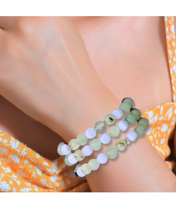 Bracelet triple tour et collier en Prehnite et Agate bleue (COLBR23-52) Comparez et commandez 