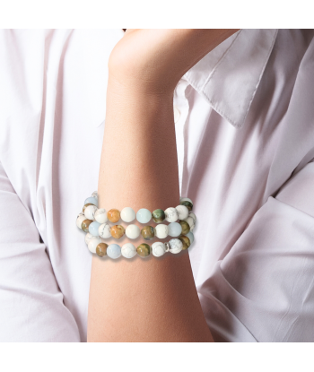 Bracelet triple tour et collier en Howlite, Rhyolite et Aigue-Marine (COLBR23-53) de votre