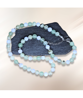 Bracelet triple tour et collier en Prehnite et Agate bleue (COLBR23-52) Comparez et commandez 