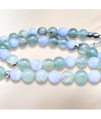 Bracelet triple tour et collier en Prehnite et Agate bleue (COLBR23-52) Comparez et commandez 