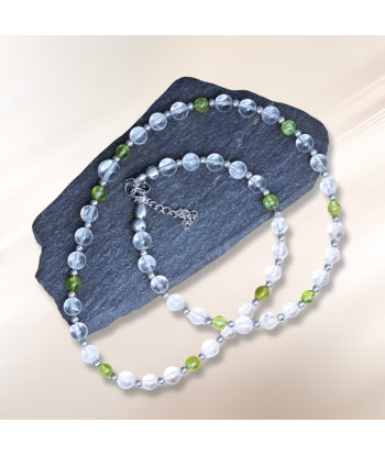 Bracelet triple tour et collier en Cristal de Roche et Péridot (COLBR23-56) online