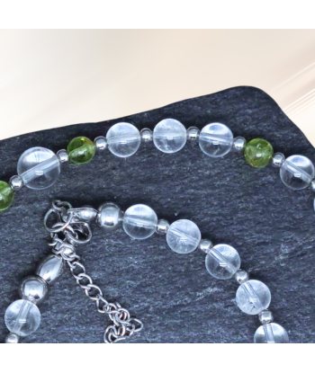 Bracelet triple tour et collier en Cristal de Roche et Péridot (COLBR23-56) online