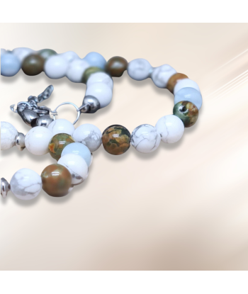 Bracelet triple tour et collier en Howlite, Rhyolite et Aigue-Marine (COLBR23-53) de votre