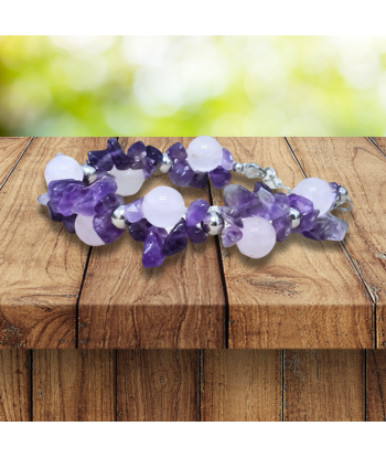 Bracelet tissé en Quartz rose et Améthyste la livraison gratuite