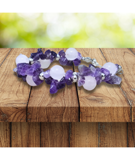 Bracelet tissé en Quartz rose et Améthyste la livraison gratuite